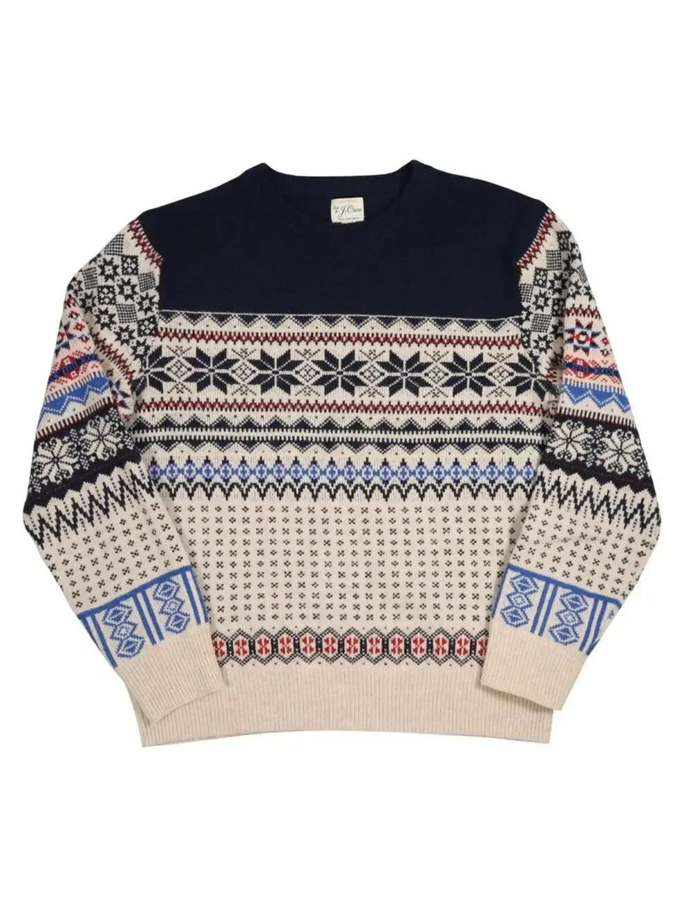 J.Crew Fair Isle 100% Lambswool Crewneck Sweater Mens Medium Navy Nordic XS